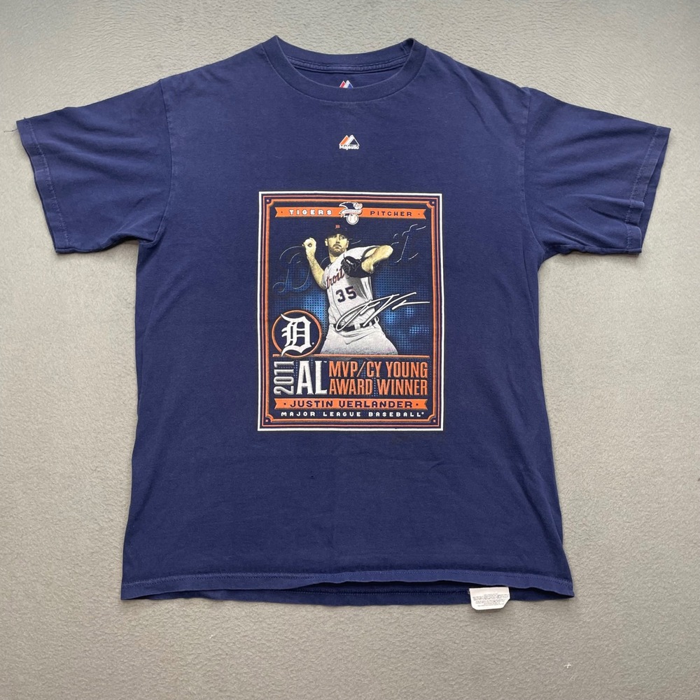 Justin Verlander Detroit Tigers T Shirt Mens M 2011 MVP Cy Young Majestic MLB